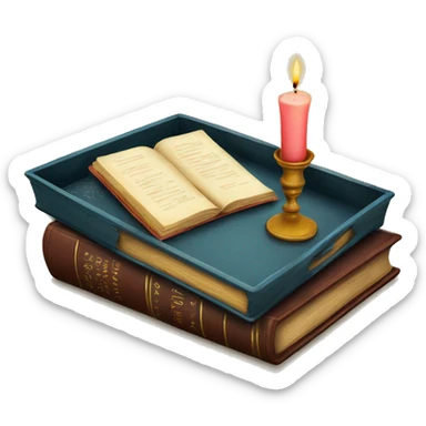 vintage tray with books and candle sticker