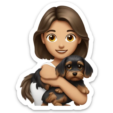 Brunette girl with yorkie puppy sticker