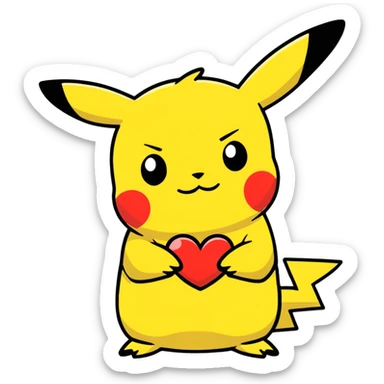 Pikachu holding a heart sticker