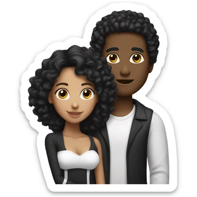 A couple man black and white girl with black curly hair sticker