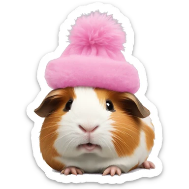 guinea pig with pink fluffy hat on sticker
