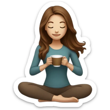 Yoga Woman long brown hair drinks coffee sticker