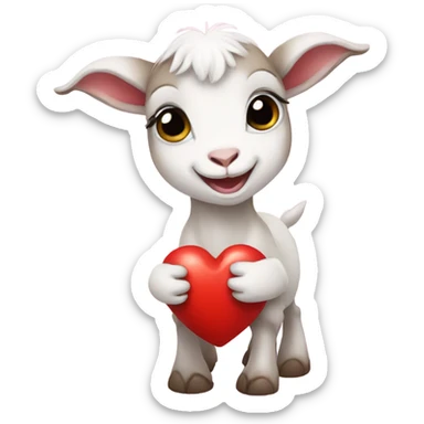 Baby goat holding heart sticker