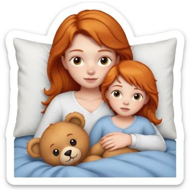 ginger girl cuddle in bed with teddy sticker
