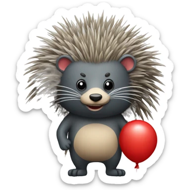 Porcupine holding a red balloon sticker