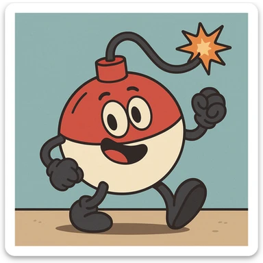 An I.E.D. Bobber-Fuse Bomb Hybrid, combining elements of a fishing bobber and a classic round bomb with a fuse, simple and colorful, flat toon style, playful and clear design, cartoonish, bold outlines sticker