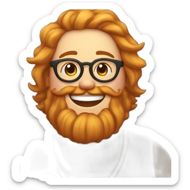 Chubby non binary round glasses, long venitian hair and chaotic red and blond beard laughing sticker