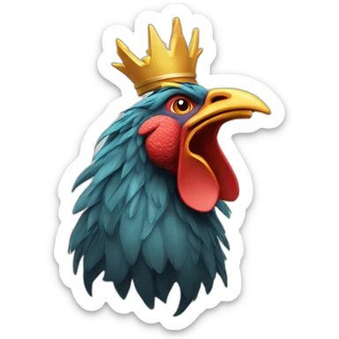 howling rooster with a crown on its head sticker
