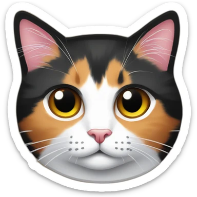 staring calico cat sat on small oval cardboard scratcher sticker