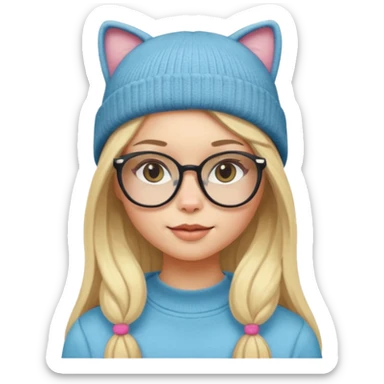 Blonde girl wearing cat  glasses and beanie, long hair sticker