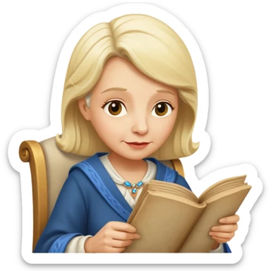 Old blonde lady reading a scroll sticker