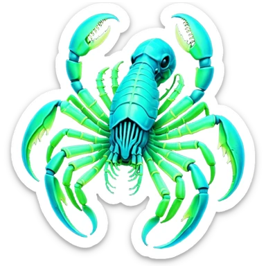3D render of Radioactive Scorpion, bioluminescent deep sea style, glowing neon blue and green lights, dark background to contrast the glow, translucent organic textures. sticker