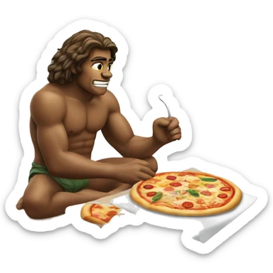 Tarzan making pizza on a beach sticker