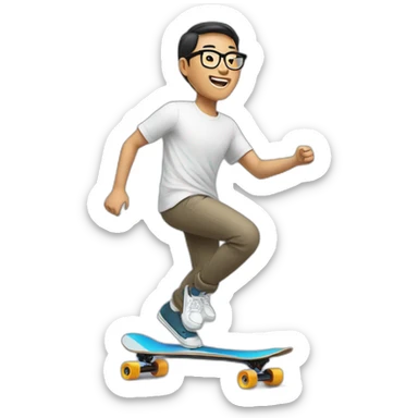 Asian guy with glasses riding electric skateboard sticker