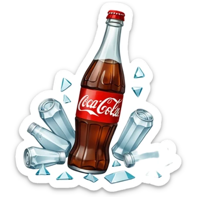 bottle of coca cola broken in the middle glass shards sticker