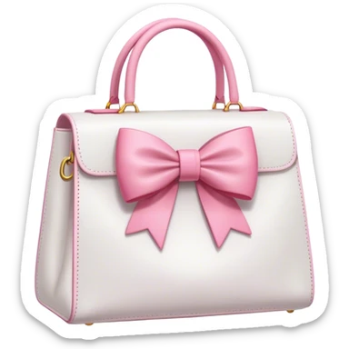 A white bag with a pink bow on the strap sticker