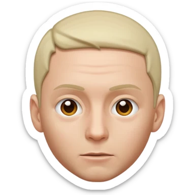 Create an iOS-style emoji of Eminem. Neutral facial expression, front-facing head only. Close-cut hair. Clean Apple emoji style, smooth shading, simple shapes, plain background. sticker