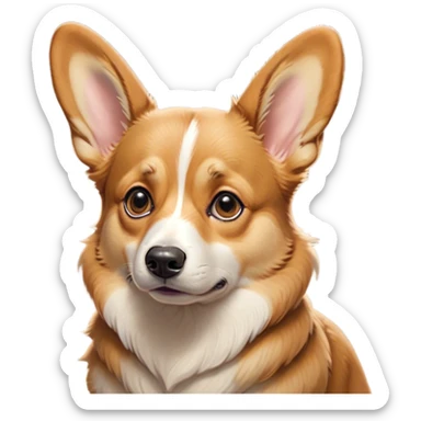 Cinematic Grumpy Fawn Corgi Portrait Emoji, Head tilted slightly with a deeply unimpressed expression, showcasing a dense fawn coat with pronounced white markings, large, droopy brown eyes narrowed into an unamused glare, ears drooping in exasperation, Simplified yet comically expressive features, highly detailed, glowing with a dry, sarcastic glow, high shine, effortlessly judgmental yet dignified, stylized with a touch of cynicism, bright but brooding, soft glowing outline, capturing the essence of an eternally unimpressed yet endearing herder, so lifelike it feels like it could sigh heavily at you in disdain at any moment! sticker