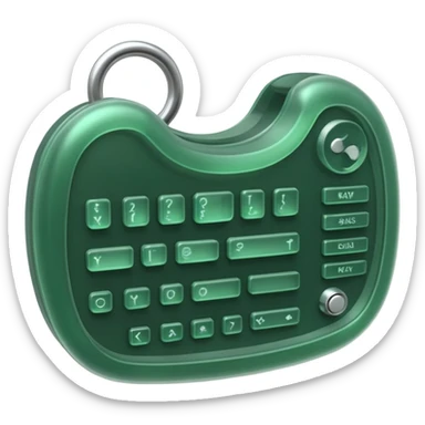 3D render of Swallowed Keys, X-Ray imaging aesthetic, translucent materials showing internal structure, stomach shape in greenish night-vision style with keys inside, medical scan style, emoji style, isolated on white background --v 6.0. sticker