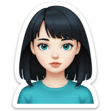 girl with black hair and the hair transforming into black hair with bangs that are half teal sticker