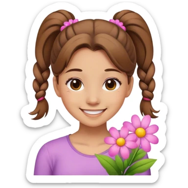 Smiling girl with flowers and brown ponytail  sticker