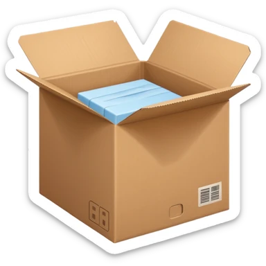 Generate a realistic emoji-style icon of the an open package which is empty and air is coming out of it. sticker