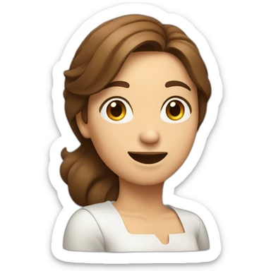 Brown haired woman shrugging on one shoulder with tilted head, closed eyes and Big smile with closed mouth sticker