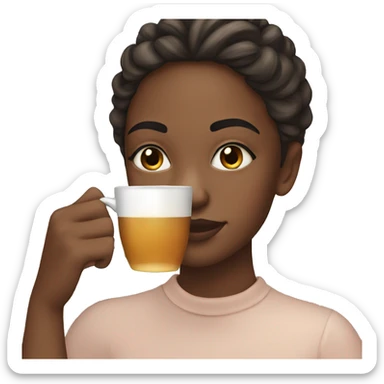 Girl sipping tea with back hair and brow eyes sticker