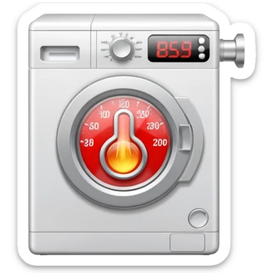 create an icon for white washing machine with big hot termometer in front sticker