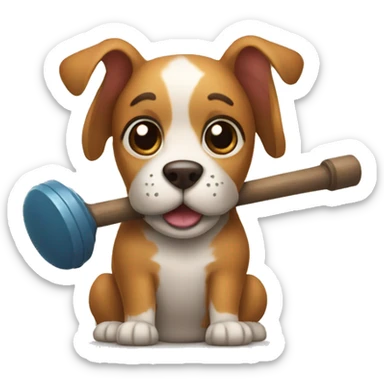 A dog holding a plunger sticker