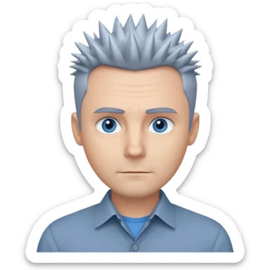 40 yr old white man short spike hair grey dress shirt blue eyes no smile sticker