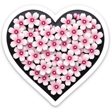 goth sakura heart, heart made of white sakura petals with pink accents, remove background sticker