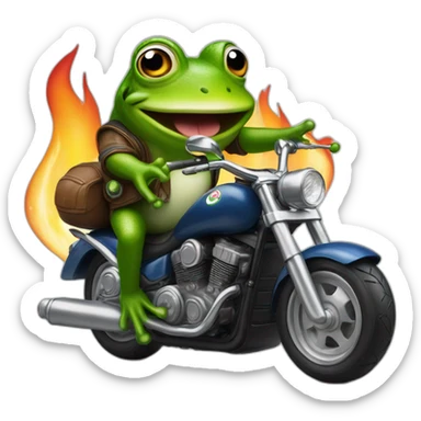 Frog riding motorcycle with fire exhaut and heineken 0 in one hand sticker