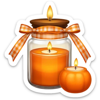 Brown jar with an orange checkered ribbon and candle in it sticker