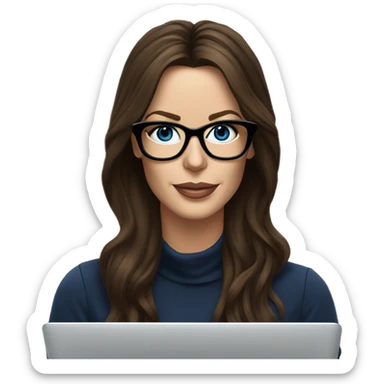 Hyper Realistic Kate Beckinsale dark blue eyes wearing glasses drinking coffee at a laptop  sticker
