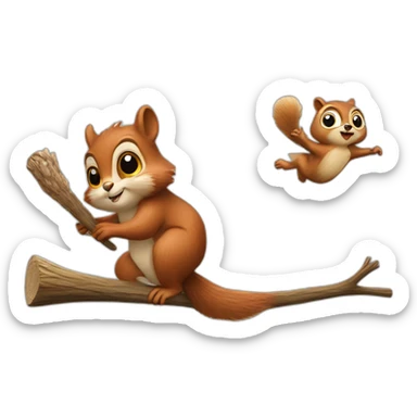 squirrel chases owl with a stick sticker