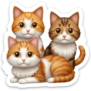 3 small cats different colours including brown tabby and white, light patchy calico, and ginger and white sticker
