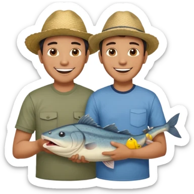 Father and son happy after catching a catfish sticker