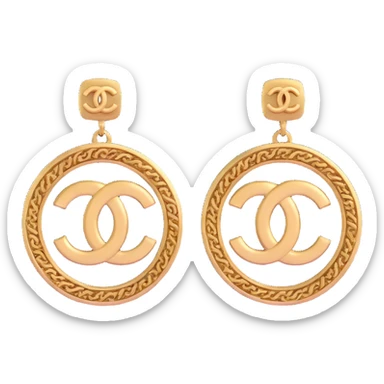3D emoji-style vintage-inspired Chanel logo earrings, ornate and elegant sticker