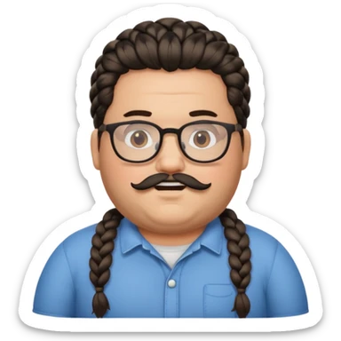 I want an emoji of a chubby person with glasses and a beard, with braided hair and a black beard sticker