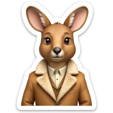 Cinematic Realistic Noble Kangaroo Portrait Emoji, Poised and dignified, with a strong, athletic build and a detailed, tawny coat rendered in natural fur texture, a distinctly elongated face with alert, expressive eyes and a subtle snout, high shine, intelligent and resolute, styled with an air of outback authority, focused and attentive, soft glowing outline, capturing the essence of a watchful and confident kangaroo that appears ready to bound out of the screen with effortless power! sticker