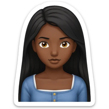 A dark skin girl with long black hair swept to the front and a square neckline shirt and brown eyes sticker