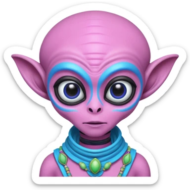 alien living in desert, dressed like a desert alien, pink/blue colorful, accessories, just face  sticker