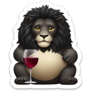 Fat black lion with a glass of wine sticker