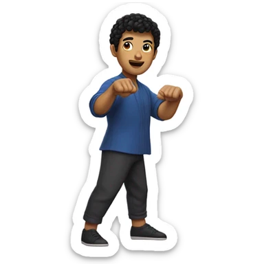 man with short curly black hair with bangs, hands are striking a kung fu greeting pose sticker