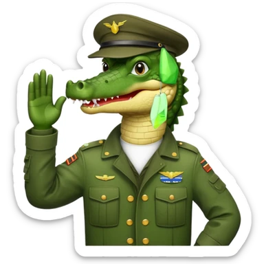 Crocodile in army jacket saluting.

















 sticker