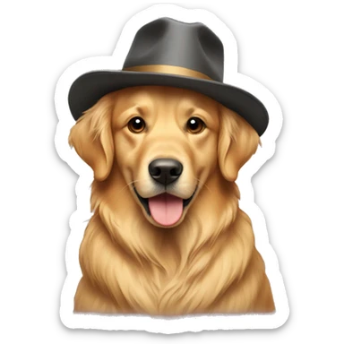 Golden retriever wearing a hat sticker