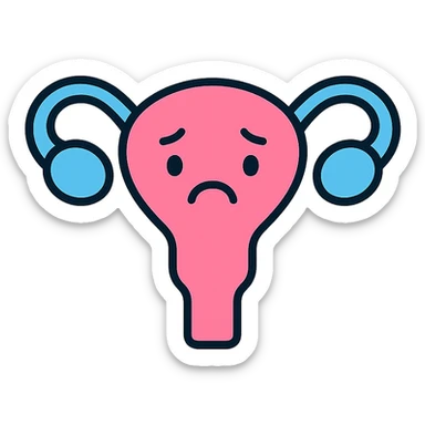 a sad uterus icon, flat design, blue and pink tones, suitable for health app sticker