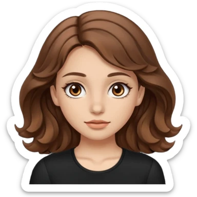A girl with wavy brown hair and brown eyes with quite long eyelashes wearing a black top  sticker