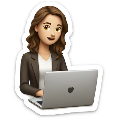 A marketing girl with brown hair from France with a laptop in her hands sticker
